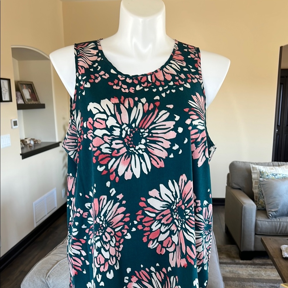 Fun2fun Sleeveless Floral Tank Top - Green with Pink & White Blooms
